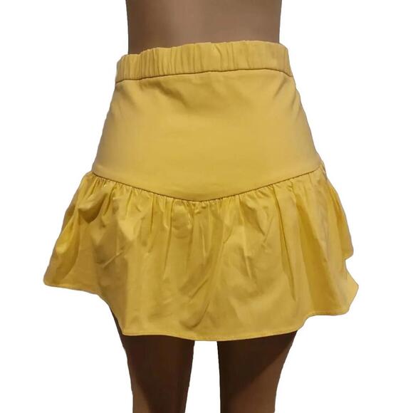 ZARA Yellow Drop Waist Ruffle Women's Short Mini Skort Skirt Size M #H - Picture 5 of 9
